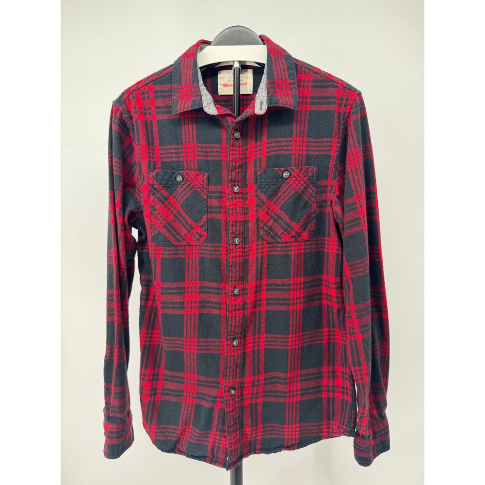 Urban Pipeline Mens Ultimate Flannel Shirt Red Black Plaid Cotton Small